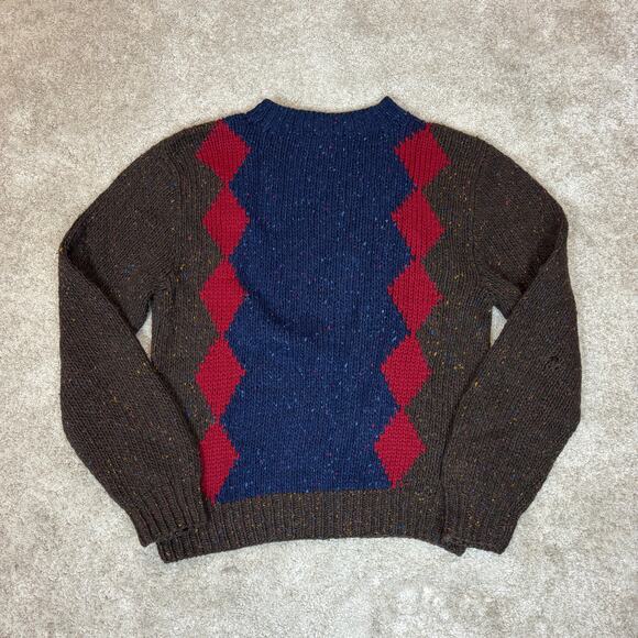 Vintage Yves Saint Laurent YSL Menswear Wool Hand Knit Argyle Sweater Large - Picture 3 of 8